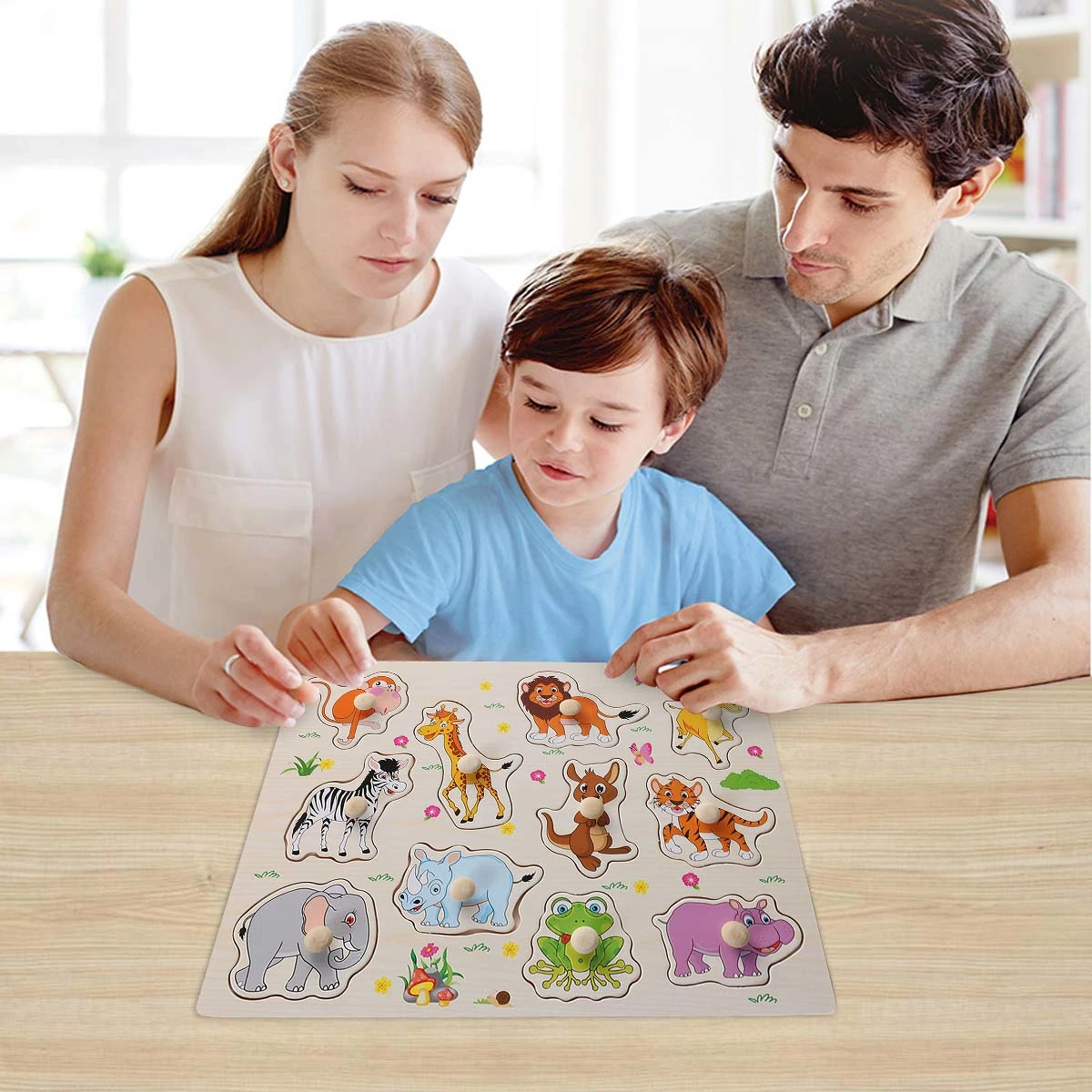 Children's Educational Toys Hand Grab Wooden Puzzle Cartoon Jigsaw Puzzle Toys for Kids(Animal Pattern)