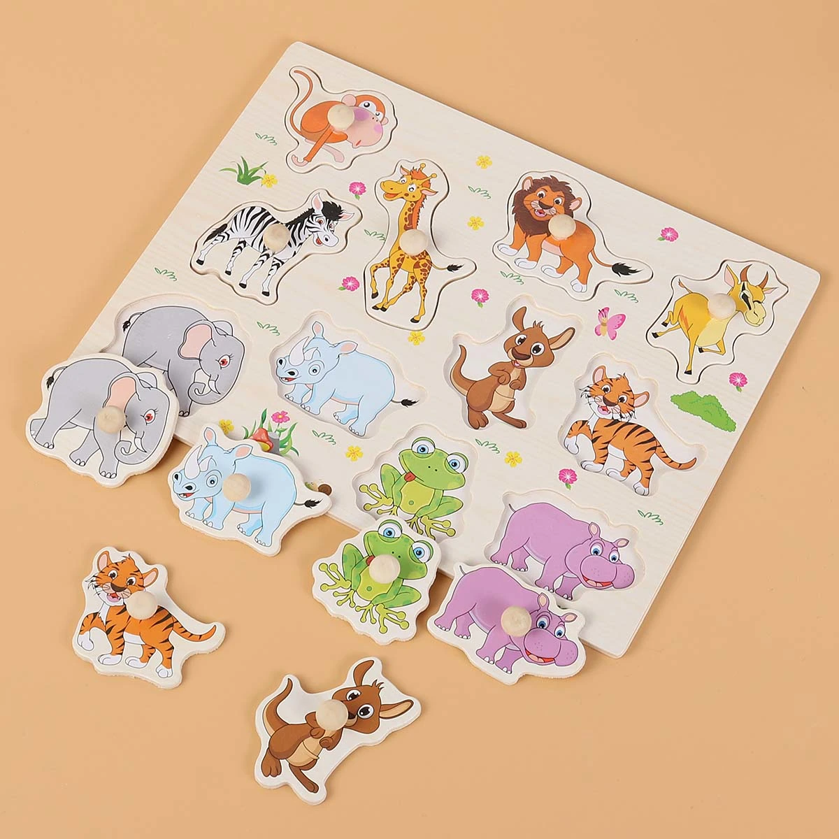 Children's Educational Toys Hand Grab Wooden Puzzle Cartoon Jigsaw Puzzle Toys for Kids(Animal Pattern)