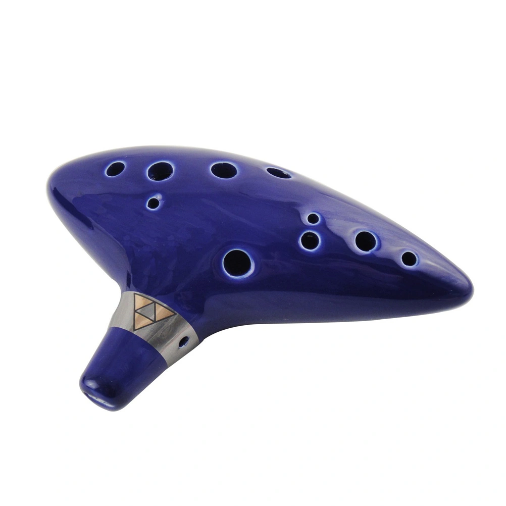 Funny 12 Holes Alto C Ceramic Ocarina Flute with Black Adjustable Lanyard (Blue)