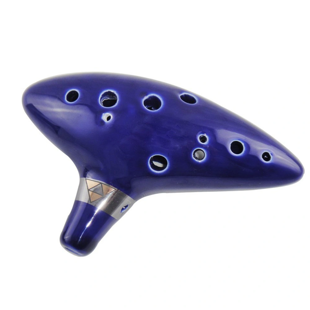 Funny 12 Holes Alto C Ceramic Ocarina Flute with Black Adjustable Lanyard (Blue)