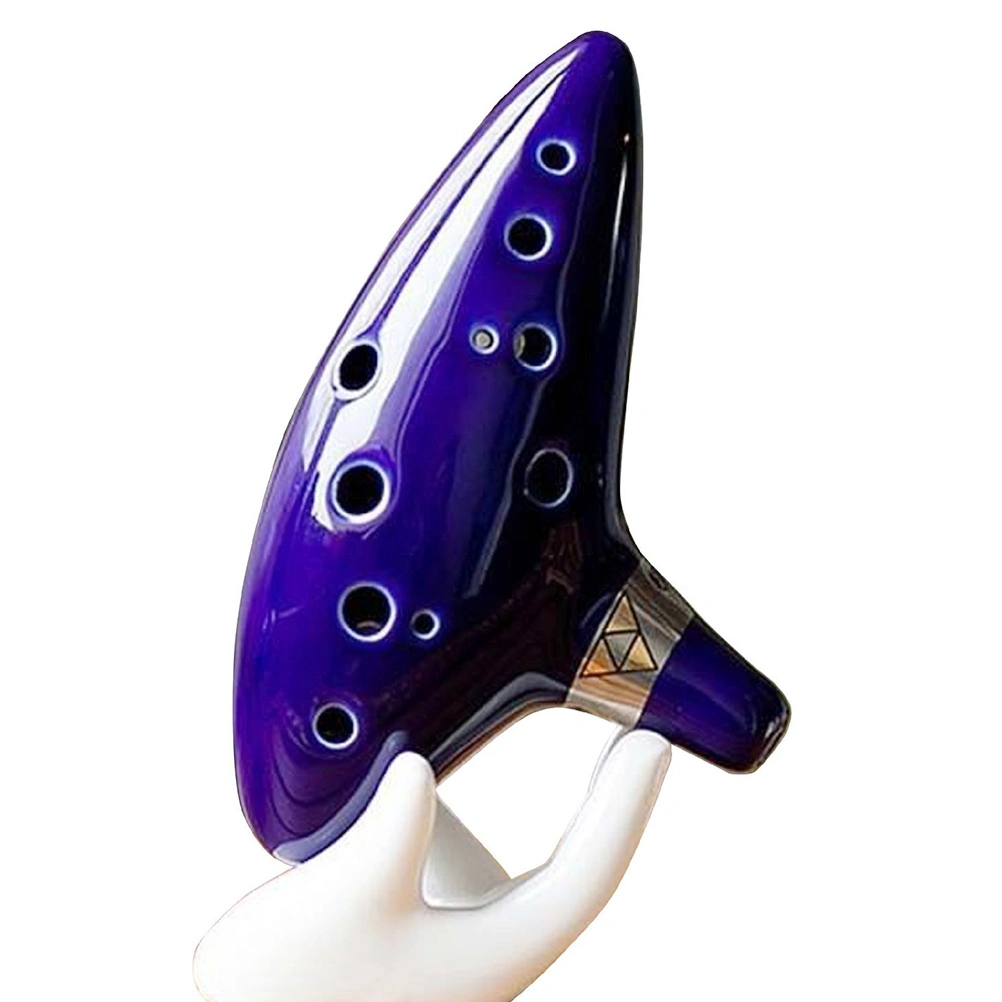 Funny 12 Holes Alto C Ceramic Ocarina Flute with Black Adjustable Lanyard (Blue)