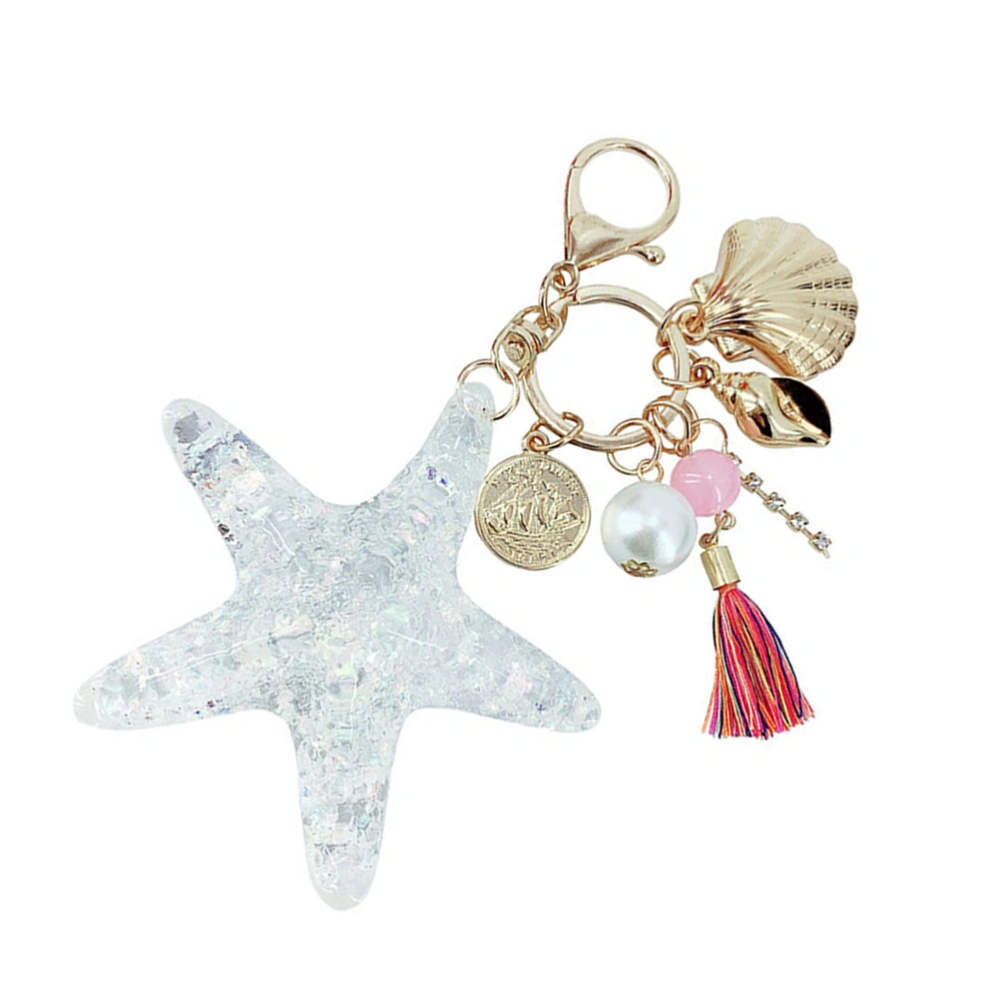 Acrylic Tassel Sea Star Keychain Unique Fashion Keyring Wallet Handbag Phone Bag Car Pendant Graduation Gift for Women