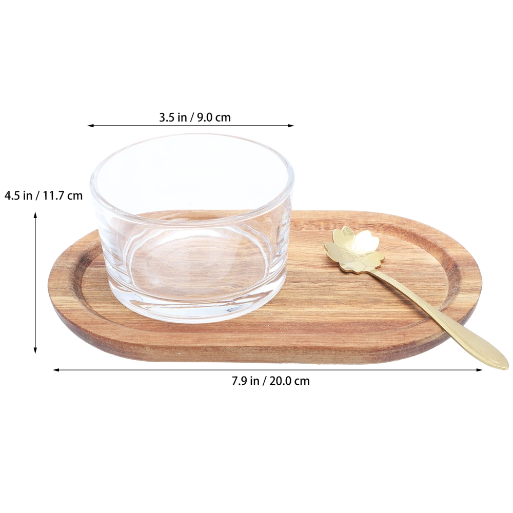 1 Set Wooden Food Tray Dessert Wooden Tray Home Restaurant Glass Bowl Spoon Tray Set