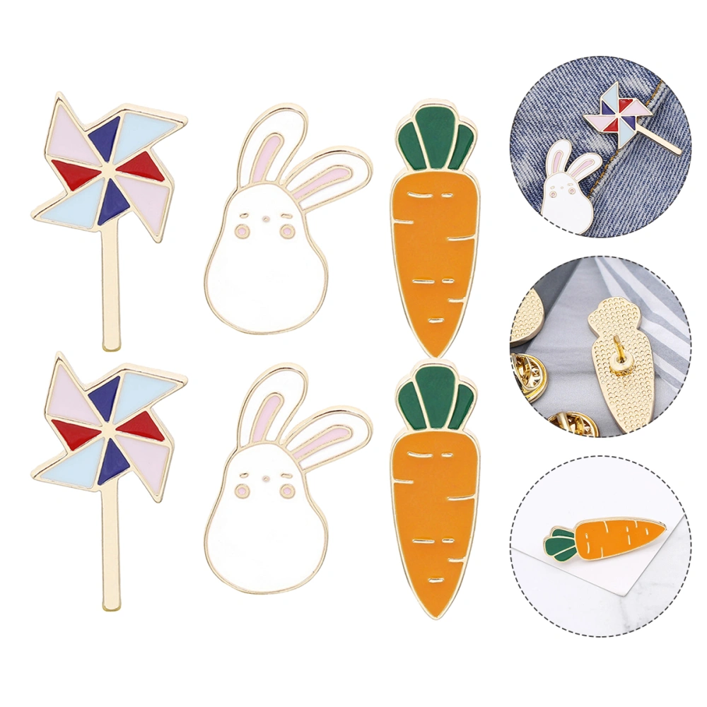 6pcs Cartoon Brooch Rabbit Carrot Windmill Brooch Pin Exquisite Badges