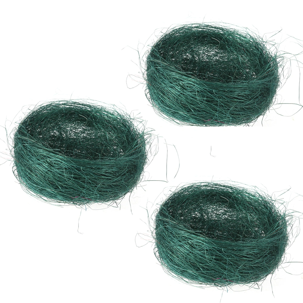 3Pcs Artificial Nest Easter Mini Colored Thread Bird Nests for Candies Eggs (Dark Green)