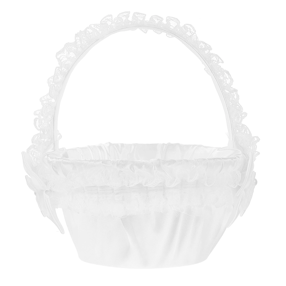 Wedding Flower Girl Basket Bowknot Flower Pearl Collection Basket for Wedding