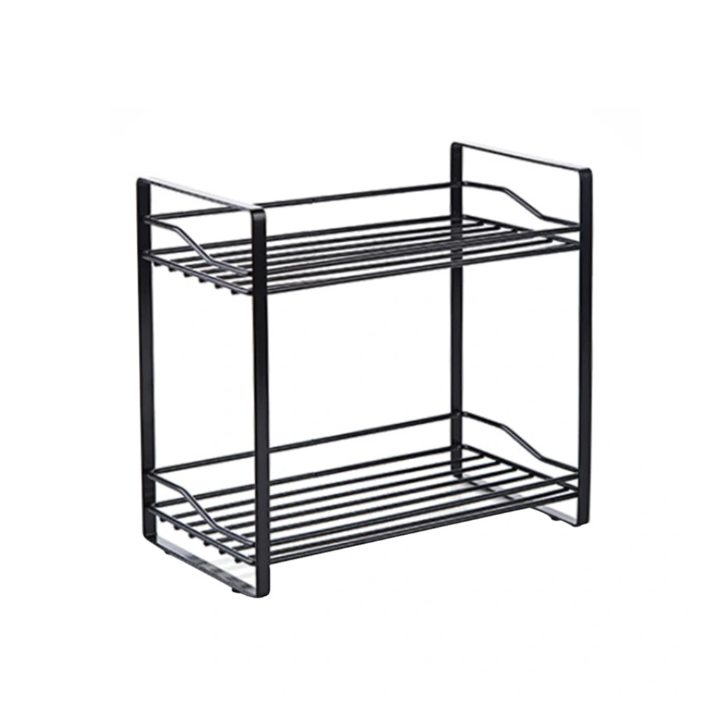 Iron Double Layer Storage Rack Condiment Holder Multi-functional Stand Shelf Organizer for Kitchen Bathroom Toilet (Black)