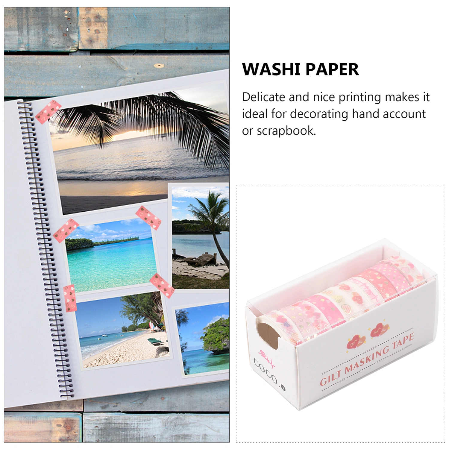 10 Rolls Washi Masking Tape Decorative Assorted Tape Set for Scrapbook (Pink)