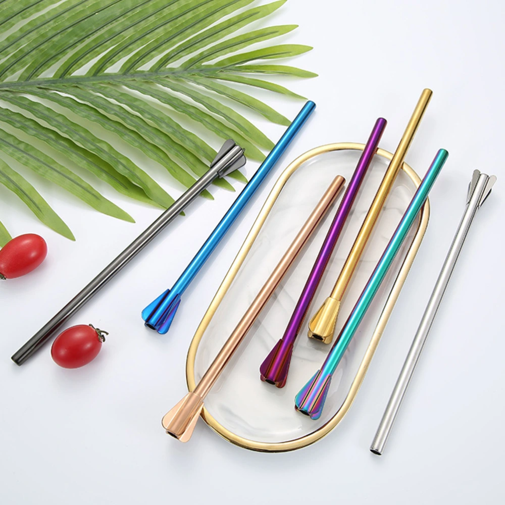 7pcs Stainless Steel Straws Creative Stirrer Reusable Drinking Straw for Frozen Drinks Cocktail (Silver, Golden, Rose Gold, Colorful, Black, Purple, Blue)