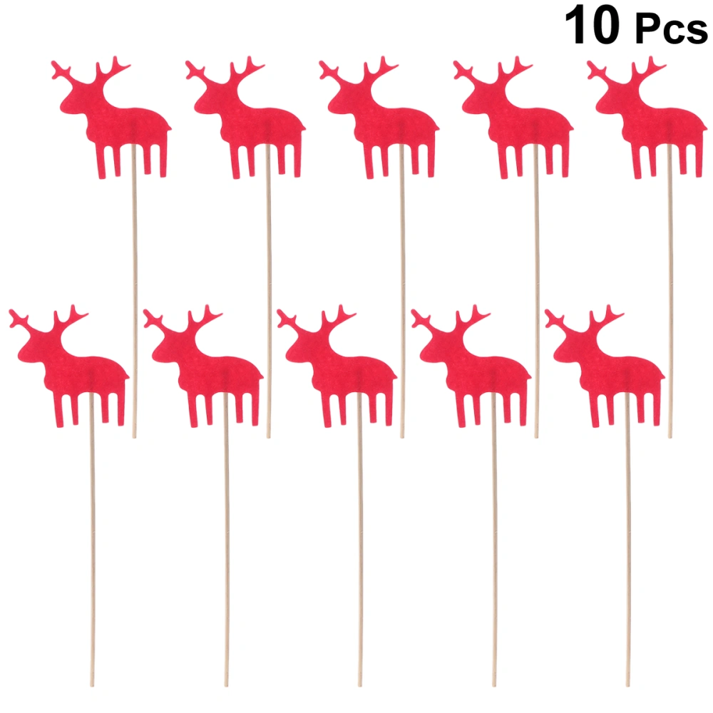 10pcs Christmas Deer Cake Insert Felt Party Decorated Cupcake Toppers Christmas Cake Decorating Toppers Festival Party Supplies