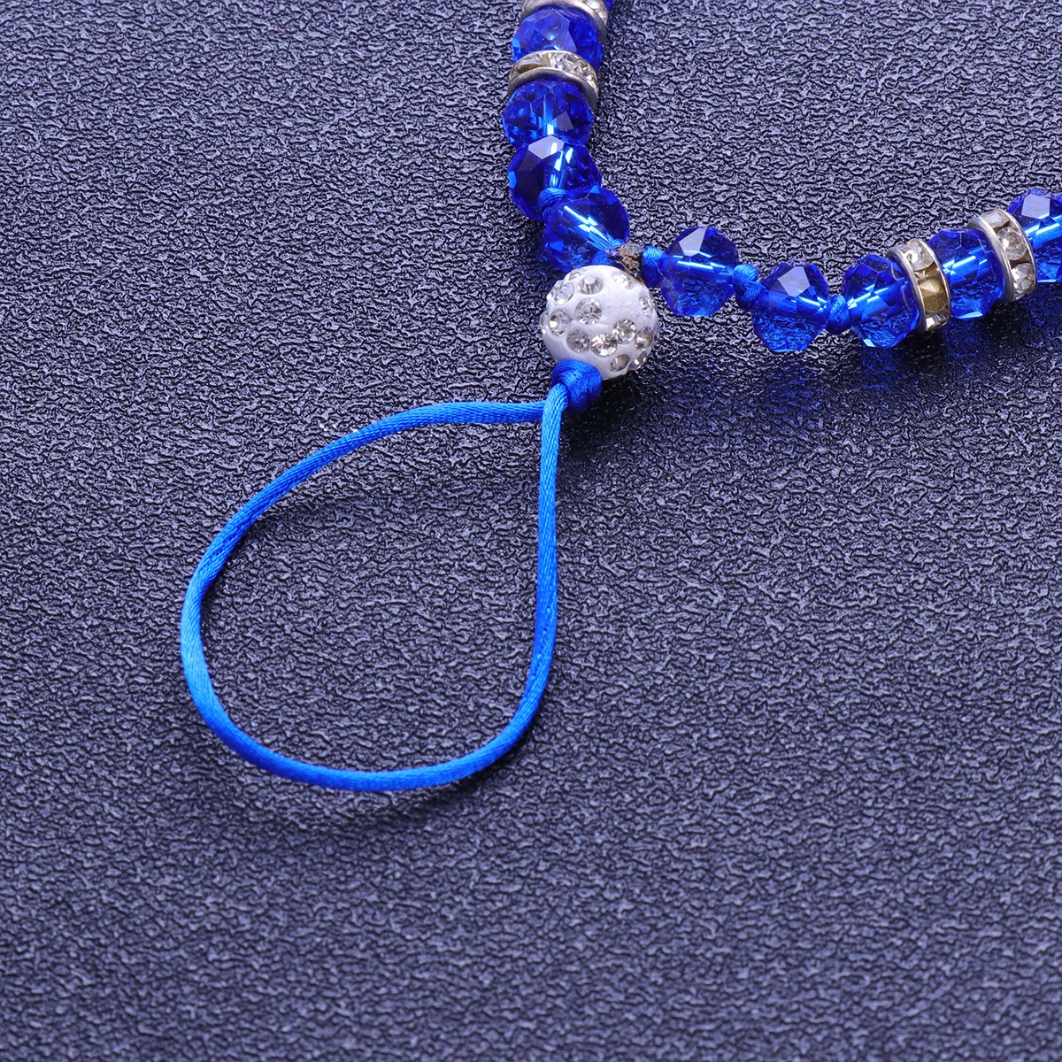 2pcs Crystal Beads Phone Lanyard Short Hand Wrist Strap Hanging String for Camera Purse Keychain (Black+Royalblue)