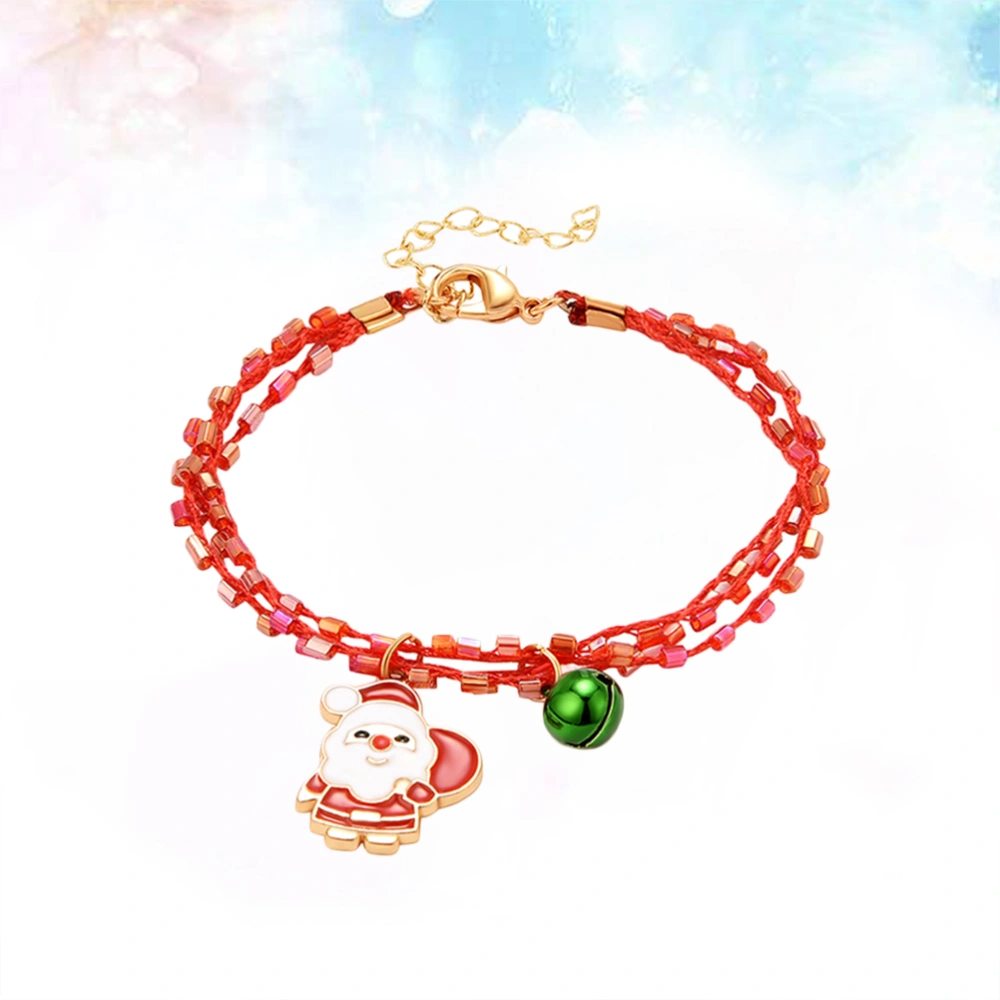 2PCS Christmas Alloy Santa Bell Charm Cotton Rope Resin Crystal Beads Bracelet Bangle for Decoration