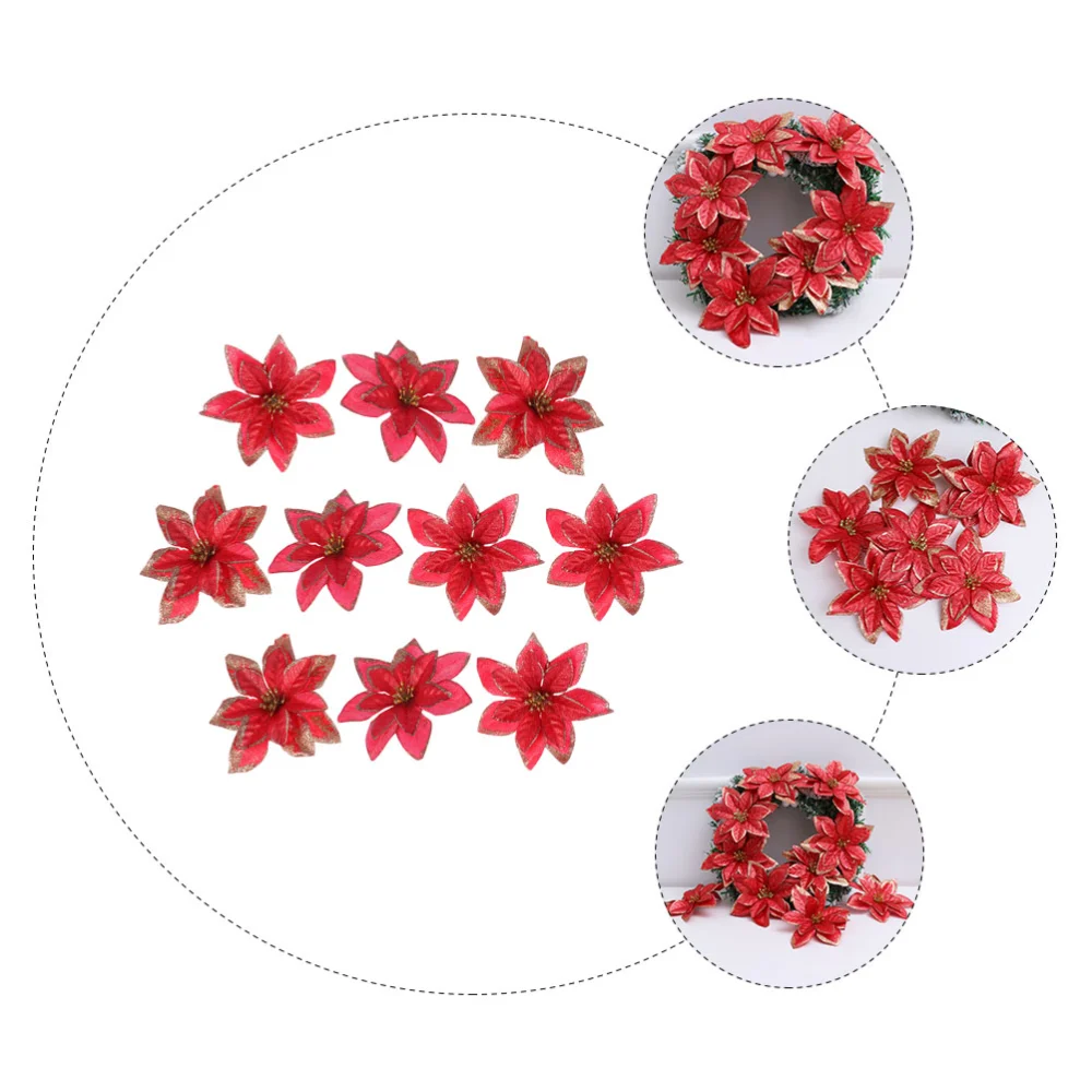 10pcs Cloth Christmas Flower Three Layers Glitters Simulated Decorative Flowers