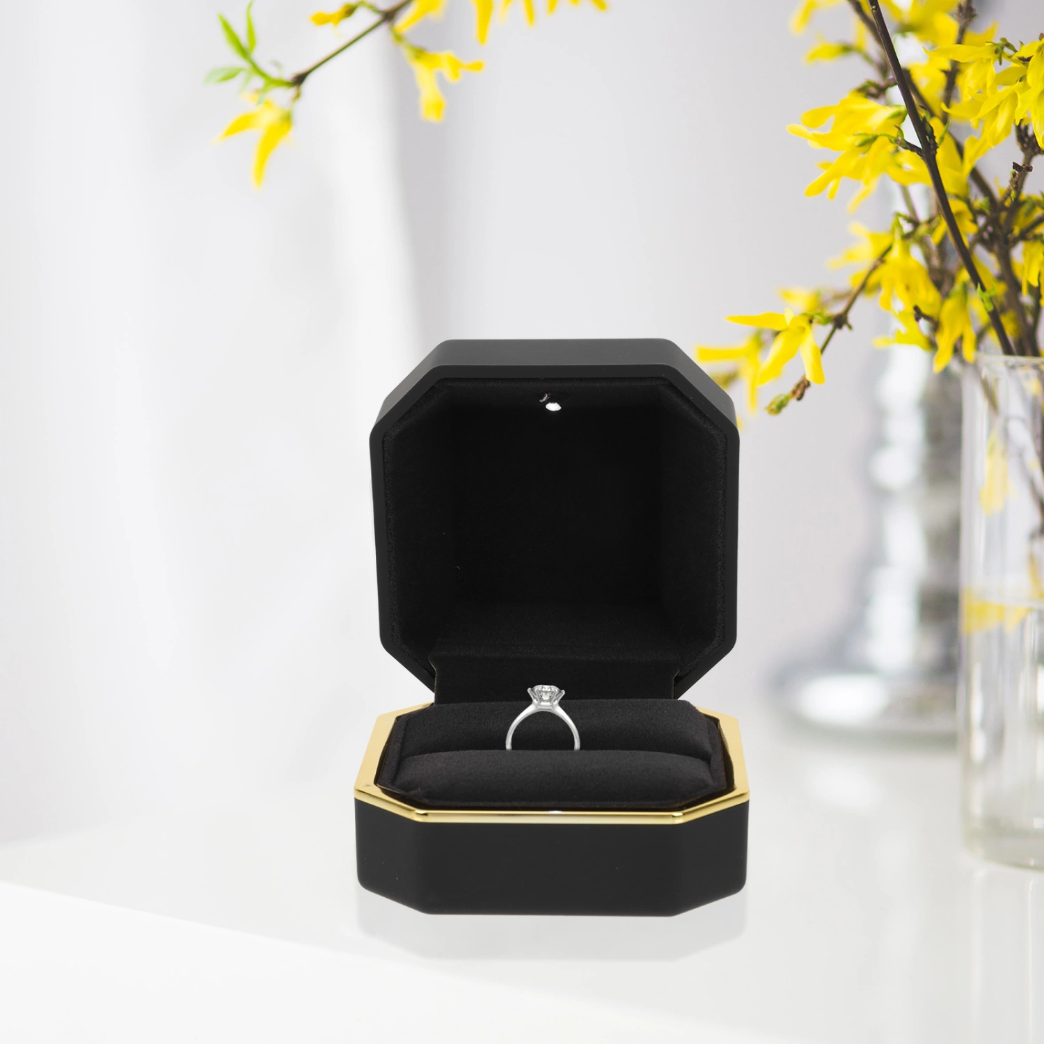 LED Lighting Ring Box Unique Ring Case Glowing Jewelry Organizer Ring Box