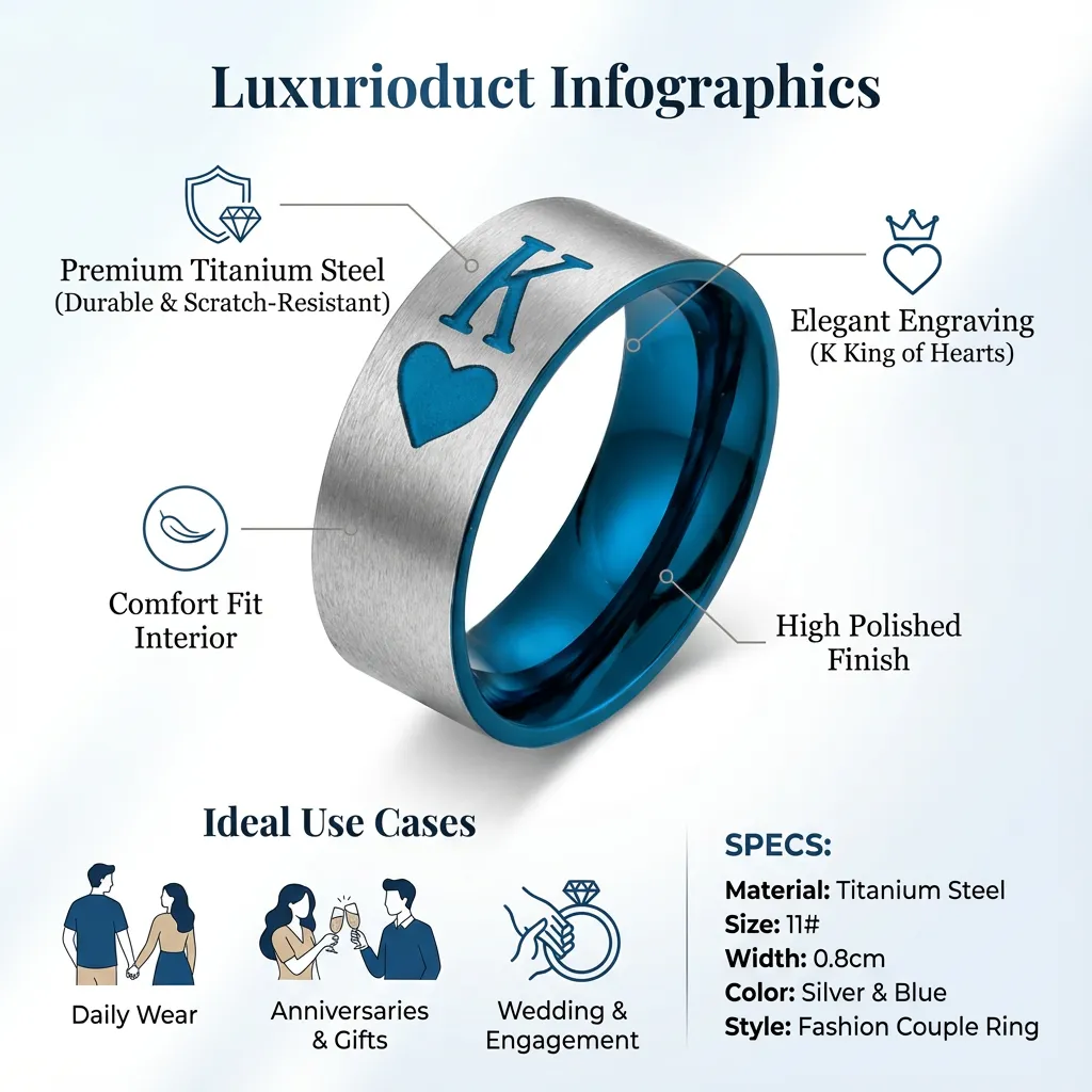 1Pc Fashion Couple Ring Delicate Titanium Steel Finger Ring Elegant Charming Ring Jewelry for Adults Men Women (K Size 11#)