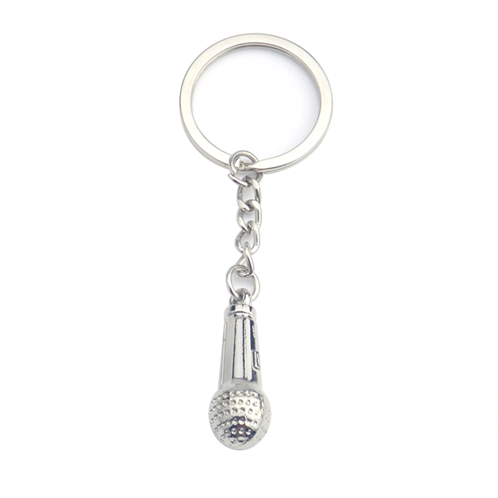 Microphone Pendant Keyring Creative Metal Keychain Cool Car Keyring Handbag Phone Pendant Creative Gift (Silver)