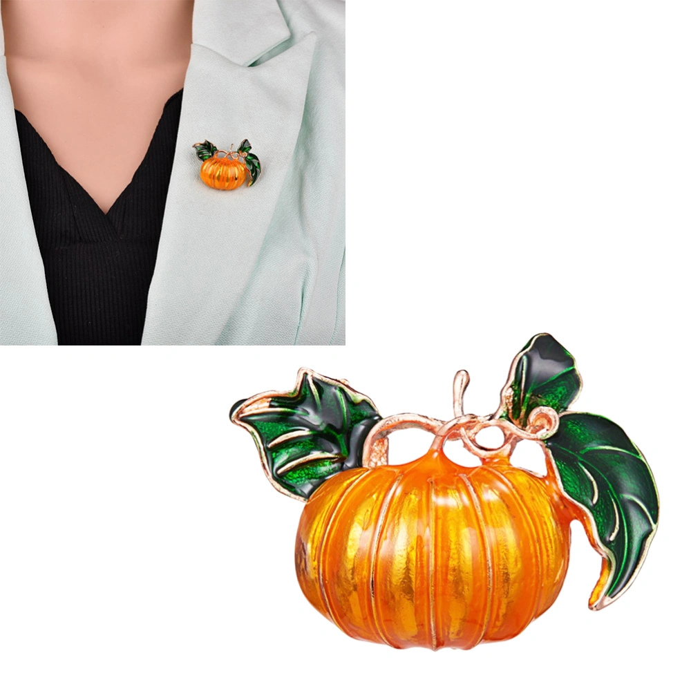 2pcs Brooch Breastpin Alloy Pumpkin Plants Shape Design for Halloween Decor (Orange)