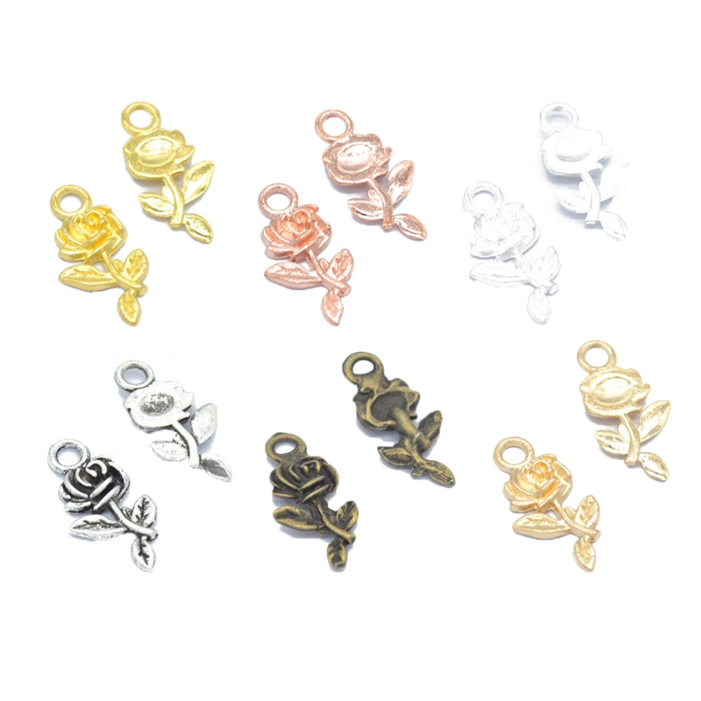 300pcs Alloy Charms Pendants Rose Shape DIY Pendants for Bracelet Necklace Making (Random Pattern Mixed)