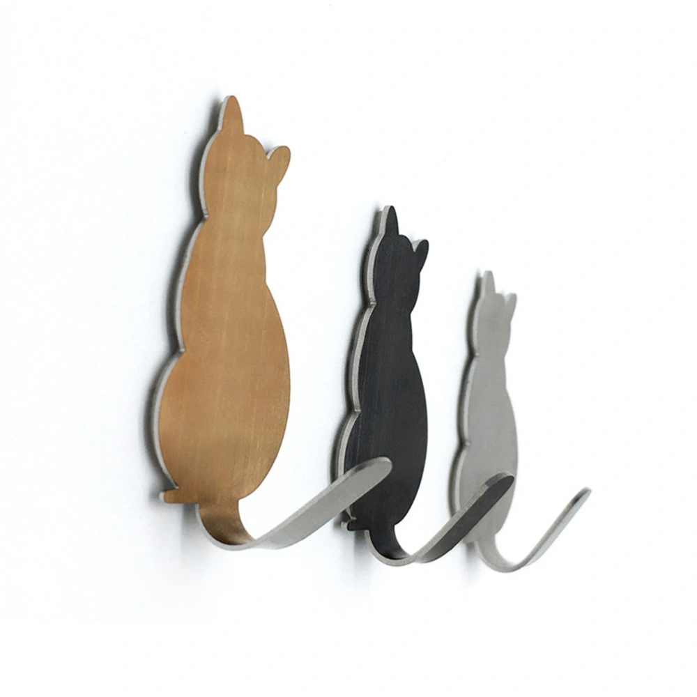 6Pcs Cat Design Coat Wall Hooks Adhesive Bathroom Hangers Stainless Steel Hanging Hook Stick Wall Hooks Holders for Home Kitchen Size M Each 2Pcs Silver Golden Grey