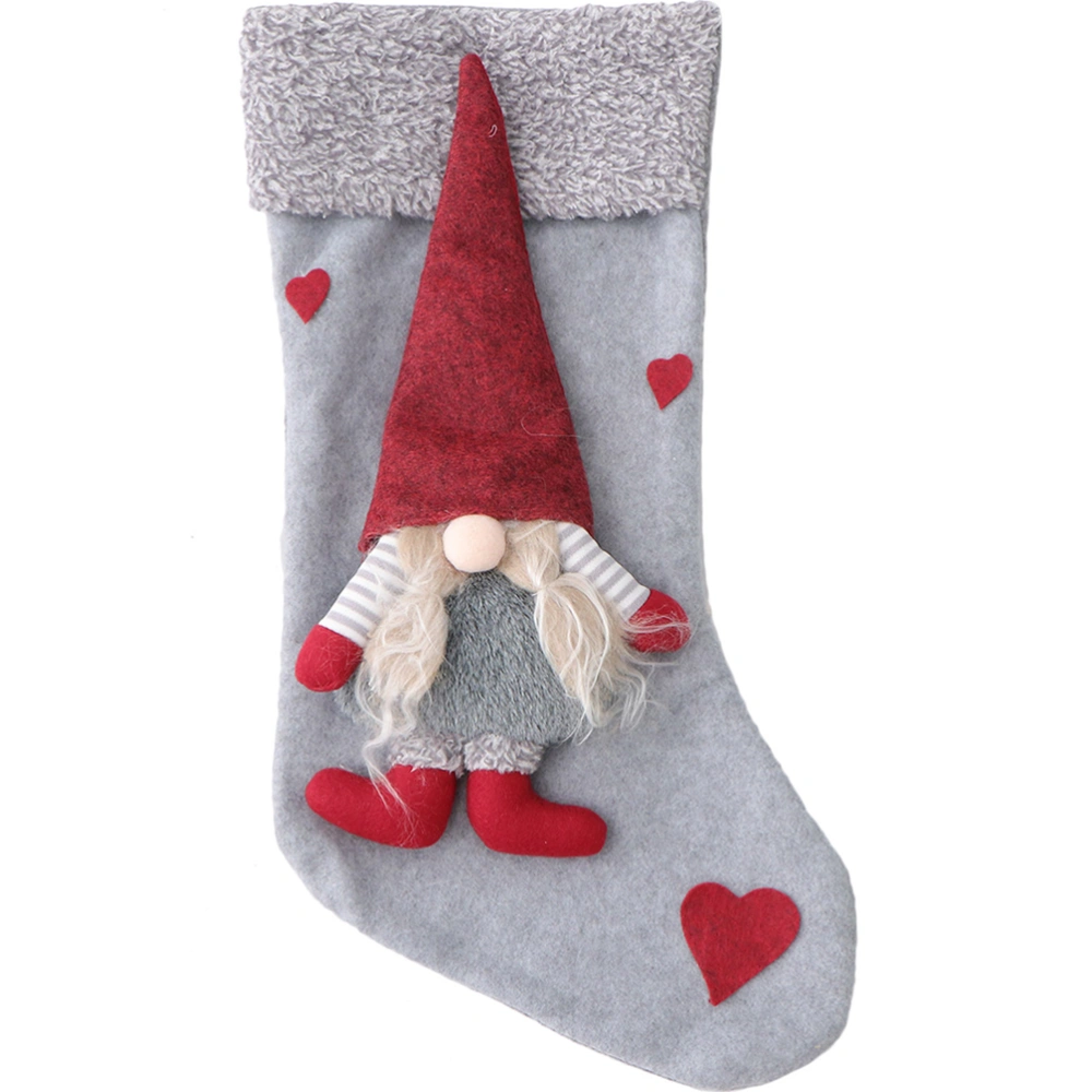 Christmas Faceless Doll Stocking Lovely Xmas Sock Christmas Tree Hanging Bag Gift Bag Decoration Pendant (Grey)