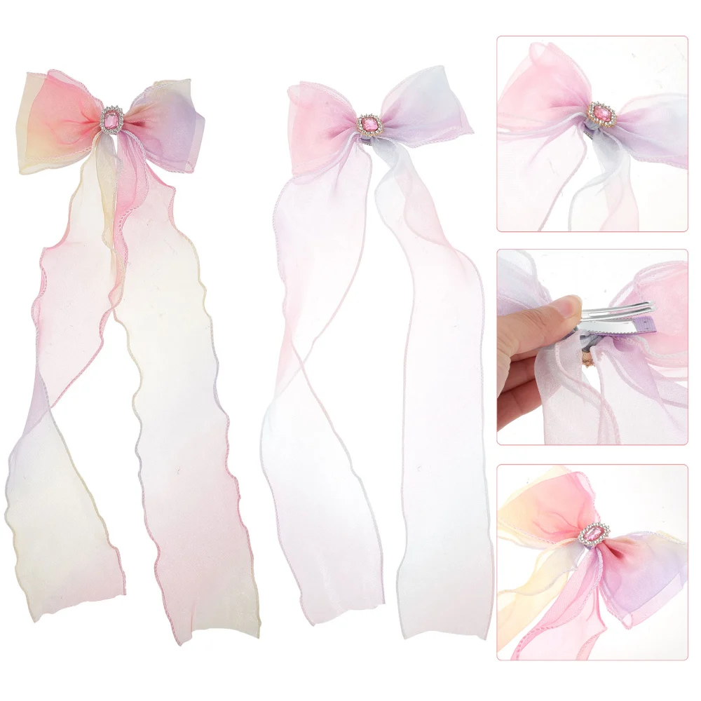 2pcs Ribbon Hair Bows Bowknot Hairpins Bow Barrette Hair Accessories for Girls Kids