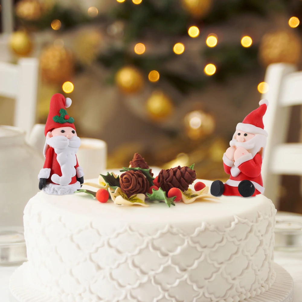 2Pcs Christmas Cake Toppers Santa Desktop Ornaments Christmas Cake Decoration