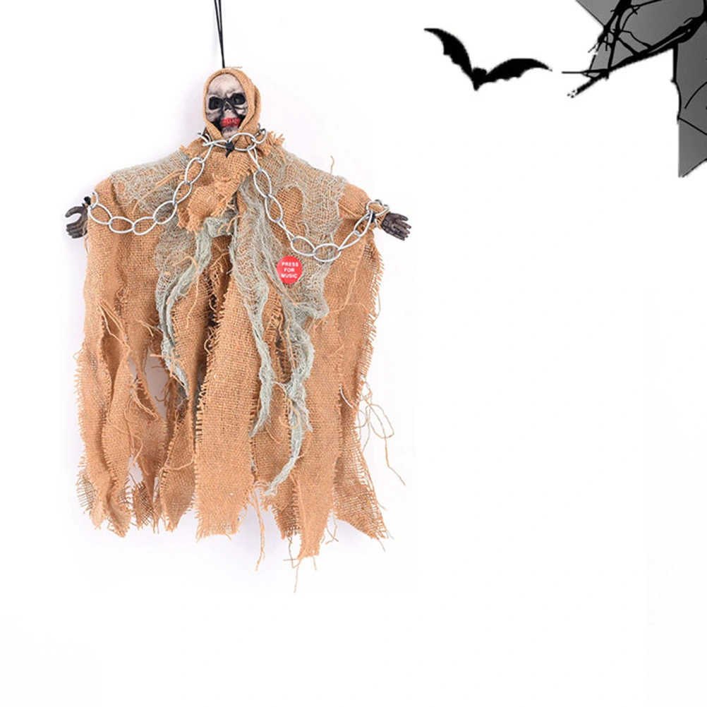 Halloween Electric Voice Control Chain Ghost Props Scary Creepy Hanging Sounding Skeleton Ghost Animated Haunted Shaking Ghost Props Hanging Dolls Decoration Ghost Hangings for Yard Bar Window Haunted House(Yellow)