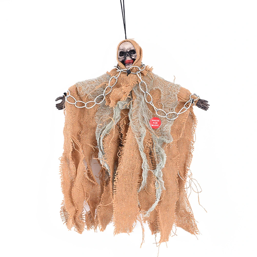Halloween Electric Voice Control Chain Ghost Props Scary Creepy Hanging Sounding Skeleton Ghost Animated Haunted Shaking Ghost Props Hanging Dolls Decoration Ghost Hangings for Yard Bar Window Haunted House(Yellow)