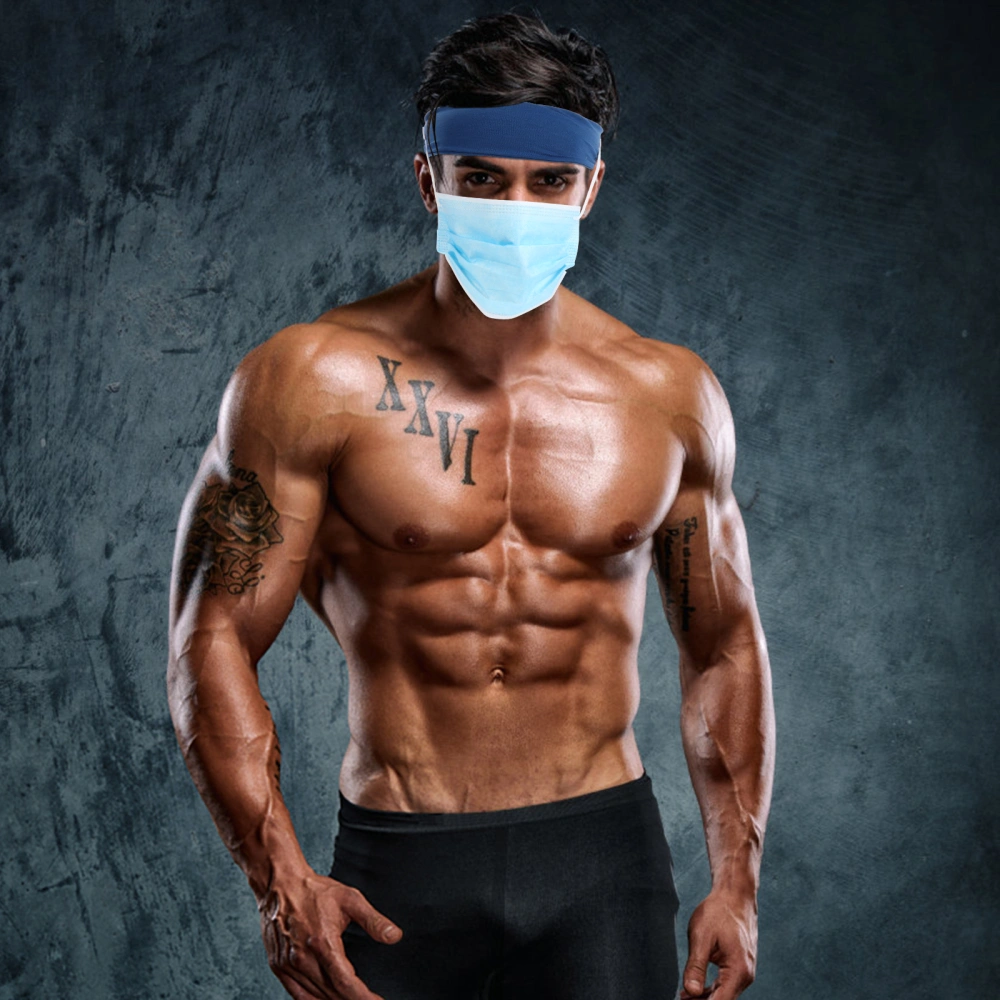 2PCS Headband with Button Wide Men Sports Headband Elastic Mask Headband