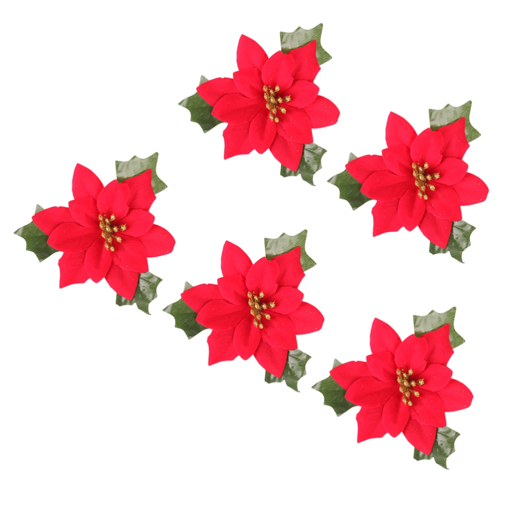 5 Pcs 15x15cm Christmas Simulation Red Flower Wreath Garland Decoration Props Home Party Gathering Bar Ornaments (Red)