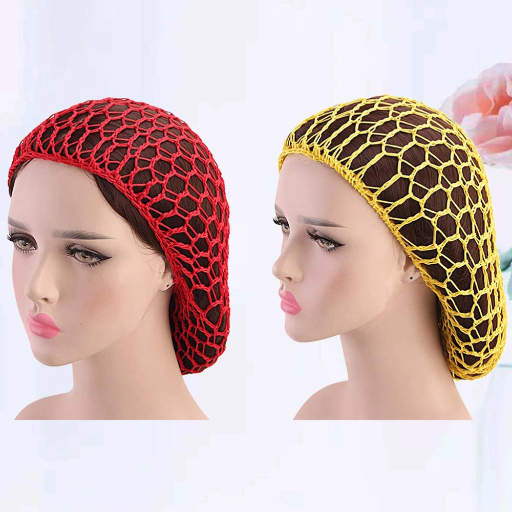 2pcs Handcraft Crochet Net Hat Long Sleeping Hat Hair Protective Nightcap Hair Protector(Red, Yellow, 1pc for Each Color)