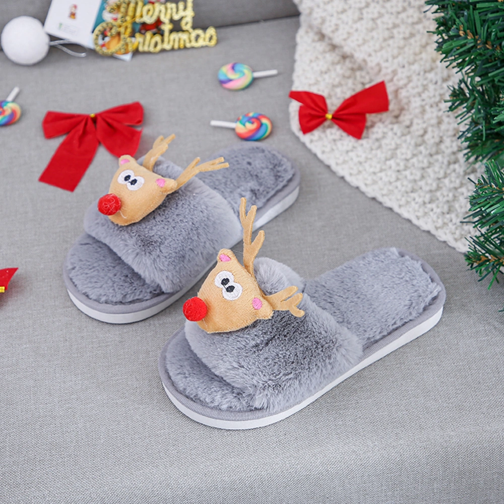 1Pair Christmas Deer Design Slippers Plush Slippers for Home