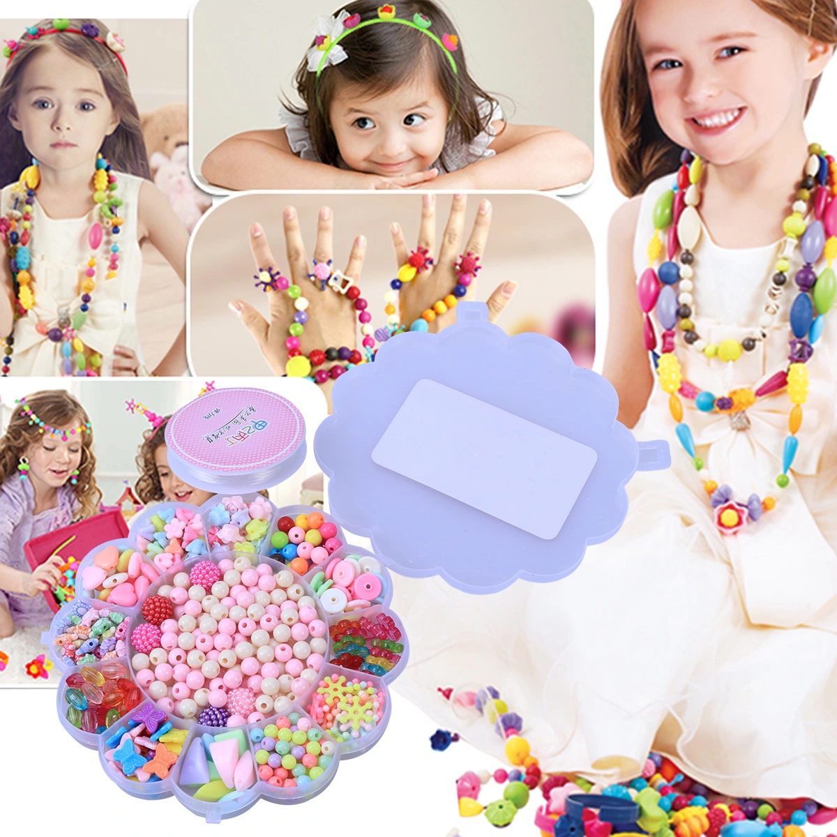1Set/510pcs Beads Set for Jewelery Making Craft Beads Kits for Little Girls DIY Bracelet Children Games(Random Color)