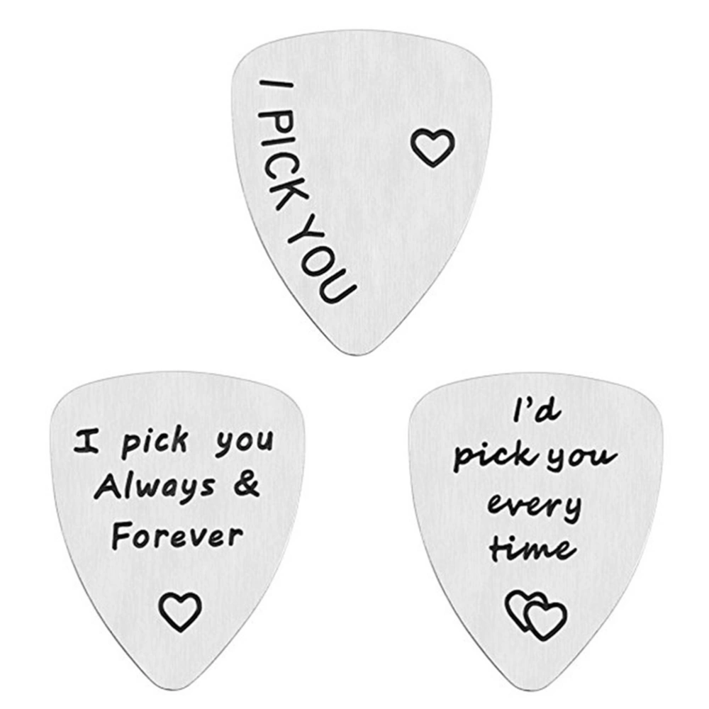 3pcs Creative Letter Guitar Pick Stainless Steel Guitar Pick Father Day Guitar Plectrum Gift Musical Instrument Accessories for Guitar (Silver)