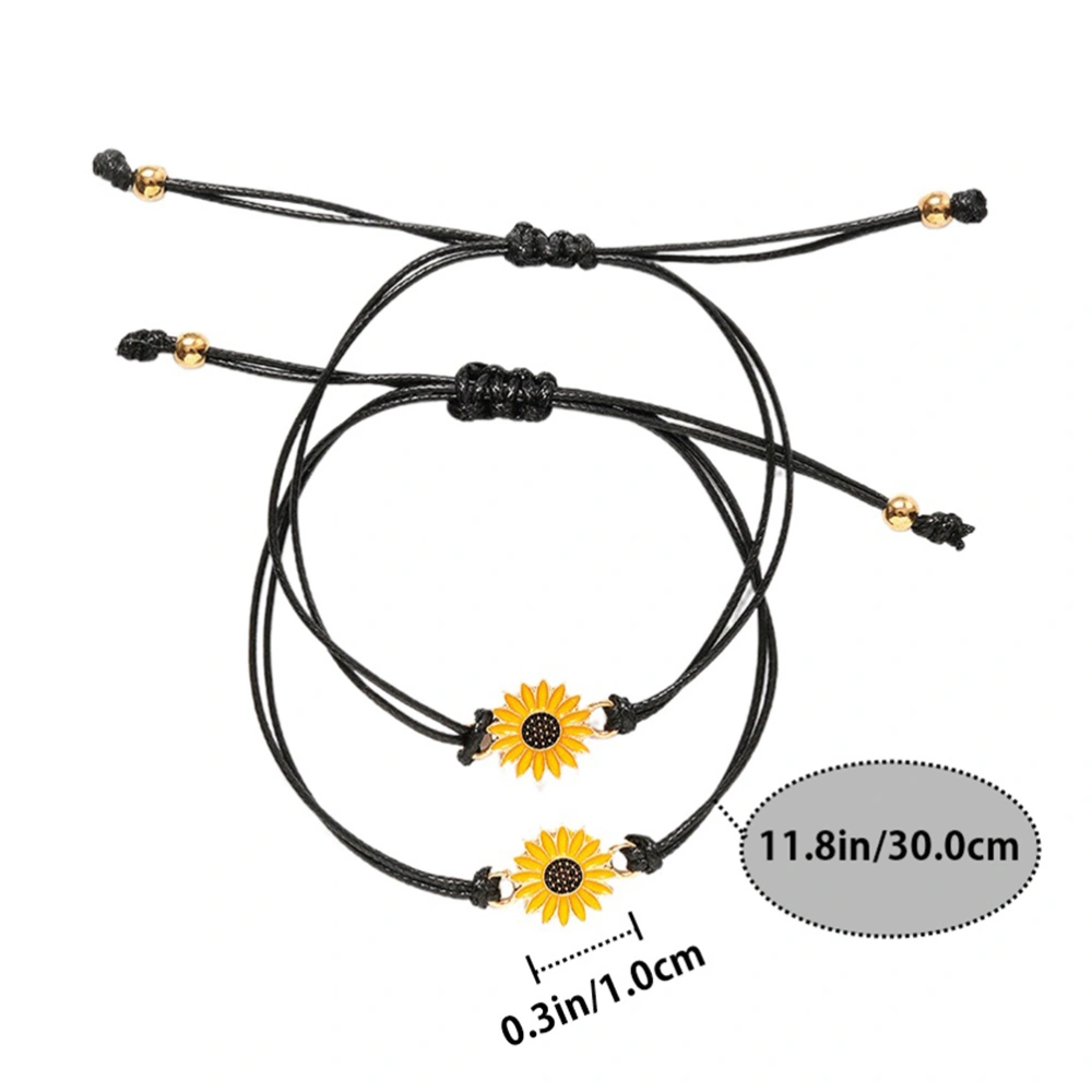 2pcs Sunflower Bracelets Alloy Adjustable Braided Bracelets Beautiful Jewelry Bracelet for Woman (Brown Card)