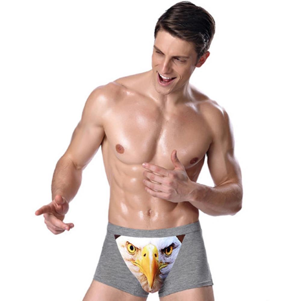 Men's Sexy 3D Eagle Head Animal Underwear Briefs Stretch Modal Underpants Size 2XL (Grey)