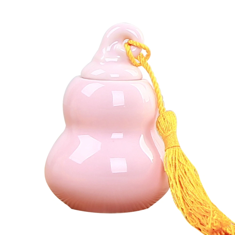 Mini Ceramic Tea Jar Gourd Shape Bottle Tealeaves Pot for Ointment Powder Cream (Pink)