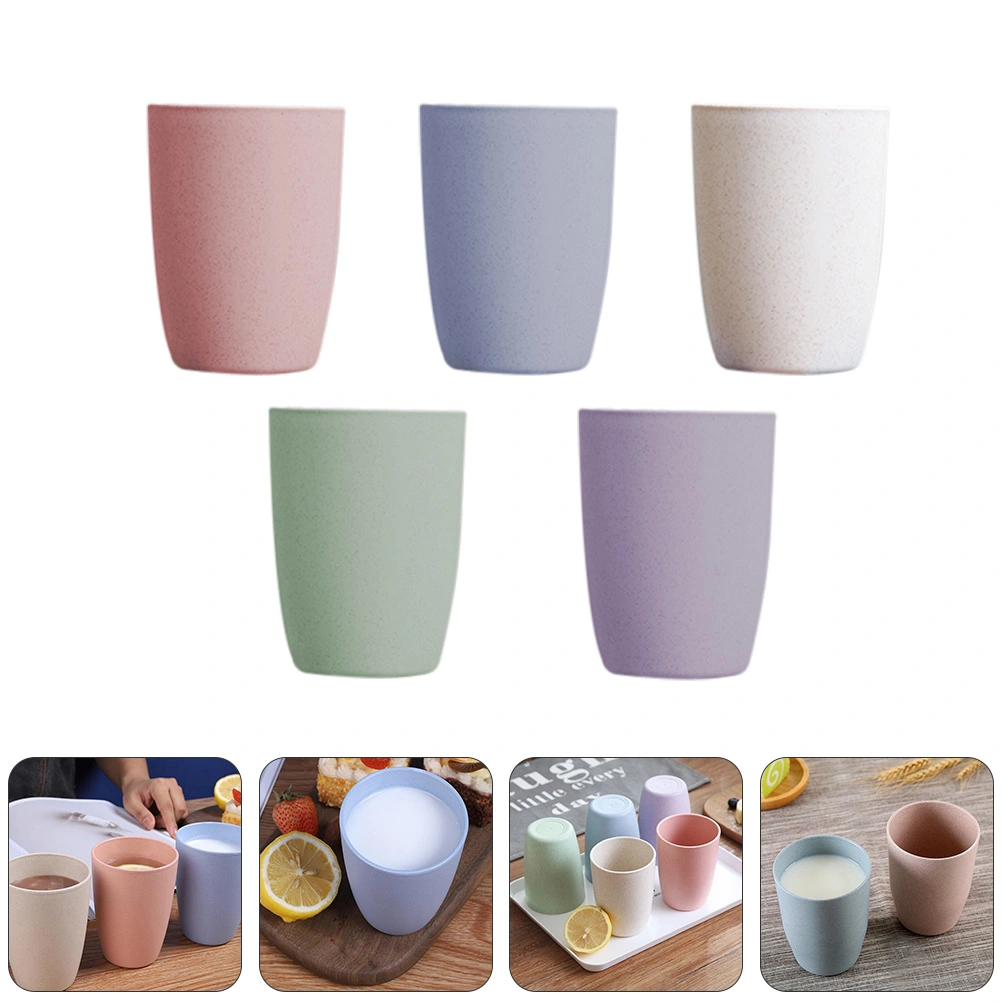 5Pcs Water Cups Milk Cups Juice Cups Wheat Straw Drink Mugs (Assorted Color)