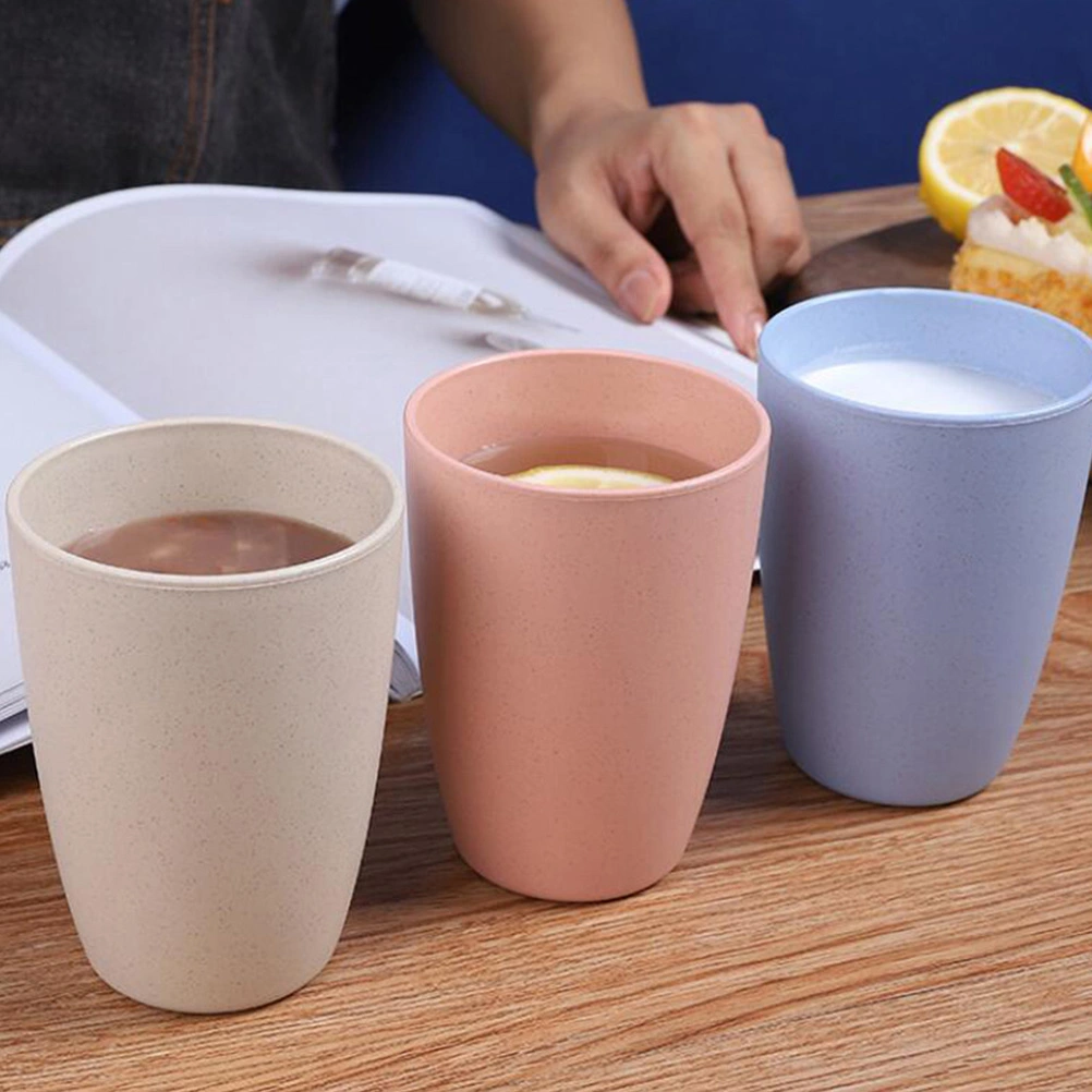 5Pcs Water Cups Milk Cups Juice Cups Wheat Straw Drink Mugs (Assorted Color)