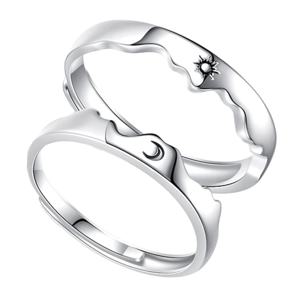 1 Pair Adjustable Open Band Ring Moon Sun Engraved Ring Couples Jewelry Gift