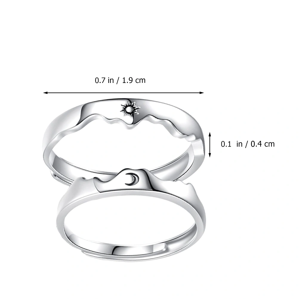 1 Pair Adjustable Open Band Ring Moon Sun Engraved Ring Couples Jewelry Gift