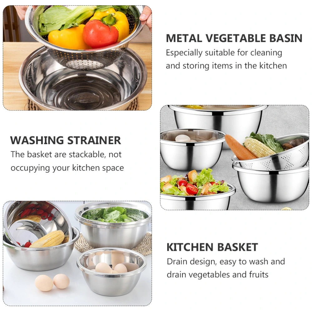 5Pcs Stainless Steel Vegetable Washing Basin Rice Washing Sieve Cleaning Basins