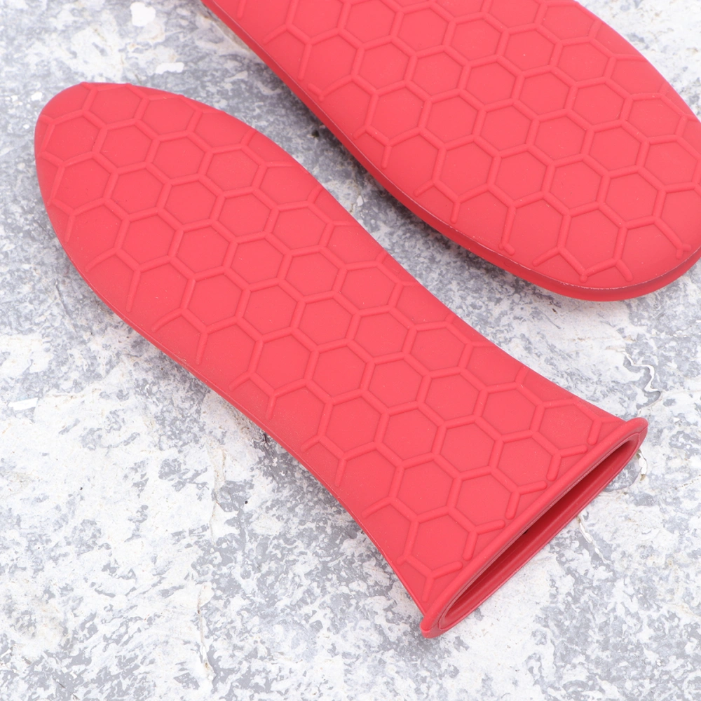 2pcs Silicone Honeycomb Non-slip Pan Handle Protective Sleeve Hot Handle Holder Pan Handle Cover (Large Size + Small Size Red)