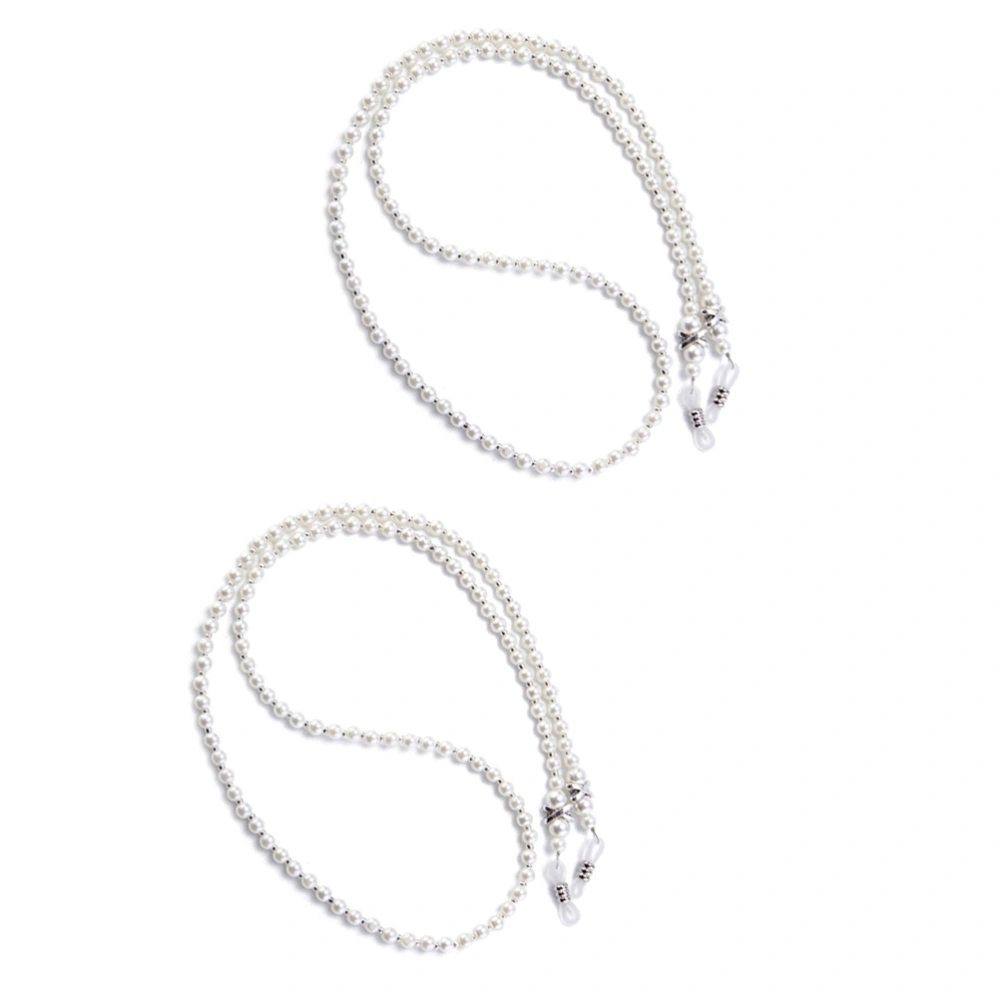 2pcs Eyeglass Chains Imitation Pearls Beaded Anti-skid Eyeglasses Holder Strap Lanyards (White)