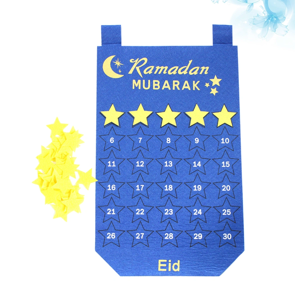 Muslim Eid Countdown Calendar Hanging Mubarak Countdown Calendar Wall Calendar Haning Decor for Home Office with 30pcs Star (Blue)