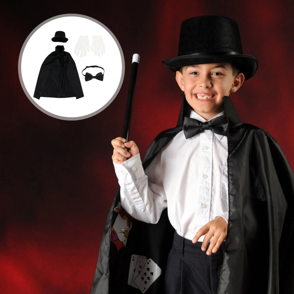 5 Pcs Kids Magician Role Play Set with Cape Hat Cravat Gloves Unisex Magician Set Fashion Magician Costume for Party Banquet