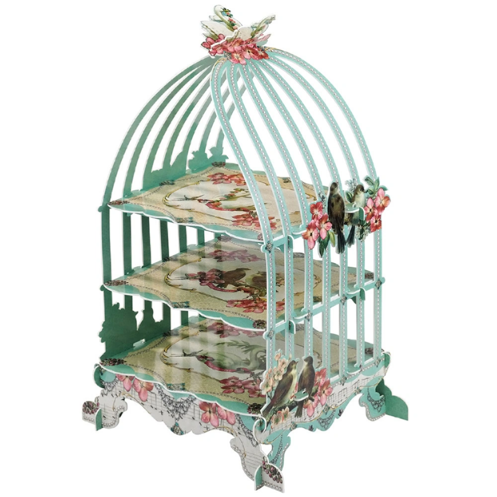 3 layers Birdcage Cake Stand Cupcake Display Holder for Wedding Tea Birthday Party(Green)