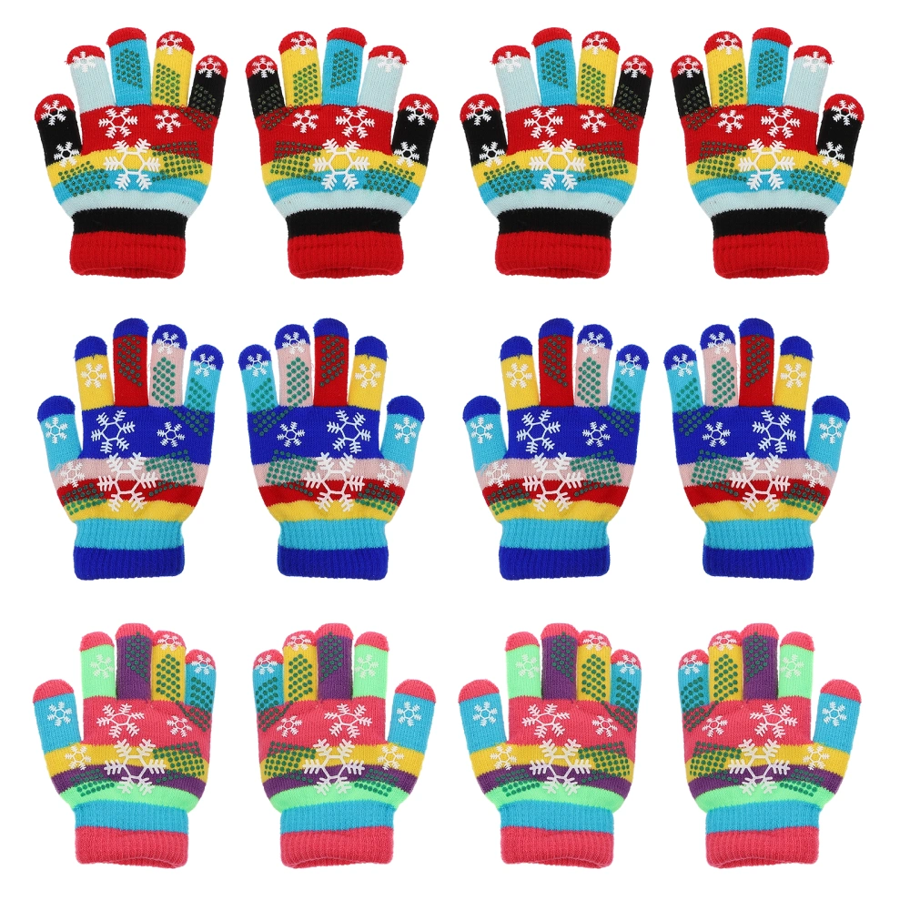 6 Pairs of Kids Full Finger Gloves Warm Winter Gloves Simple Fashion Mittens