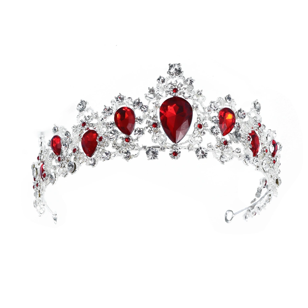 Royal Crystal Tiara Wedding Crown Headpieces Bridal Hair Accessories (Silver Base, Red)