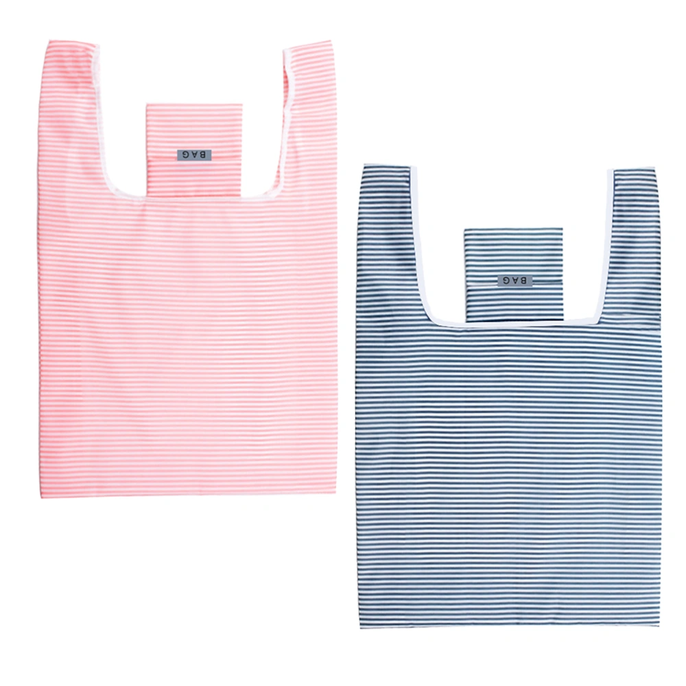 2pcs Stylish Shoulder Bag Large Capacity Bag Creative Storage Pouch Portable Shopping Bag for Women Girl (Pink Stripe + Blue Stripe)